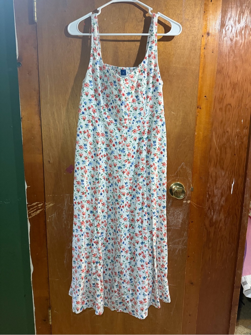 Old Navy White Floral Maxi Dress with Red and Blue Flowers